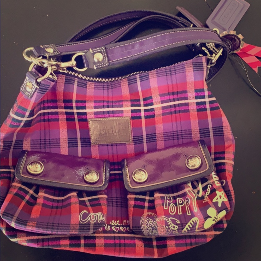 Coach plaid purple purse